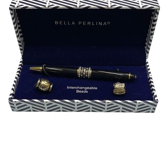 Bella Perlina Make It Personal Interchangeable Bead Gold Tone Pen Set Gift Box - Picture 1 of 9